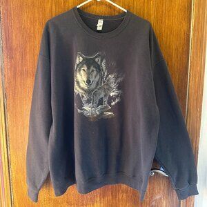 Grey wolf print oversized crew neck sweatshirt
